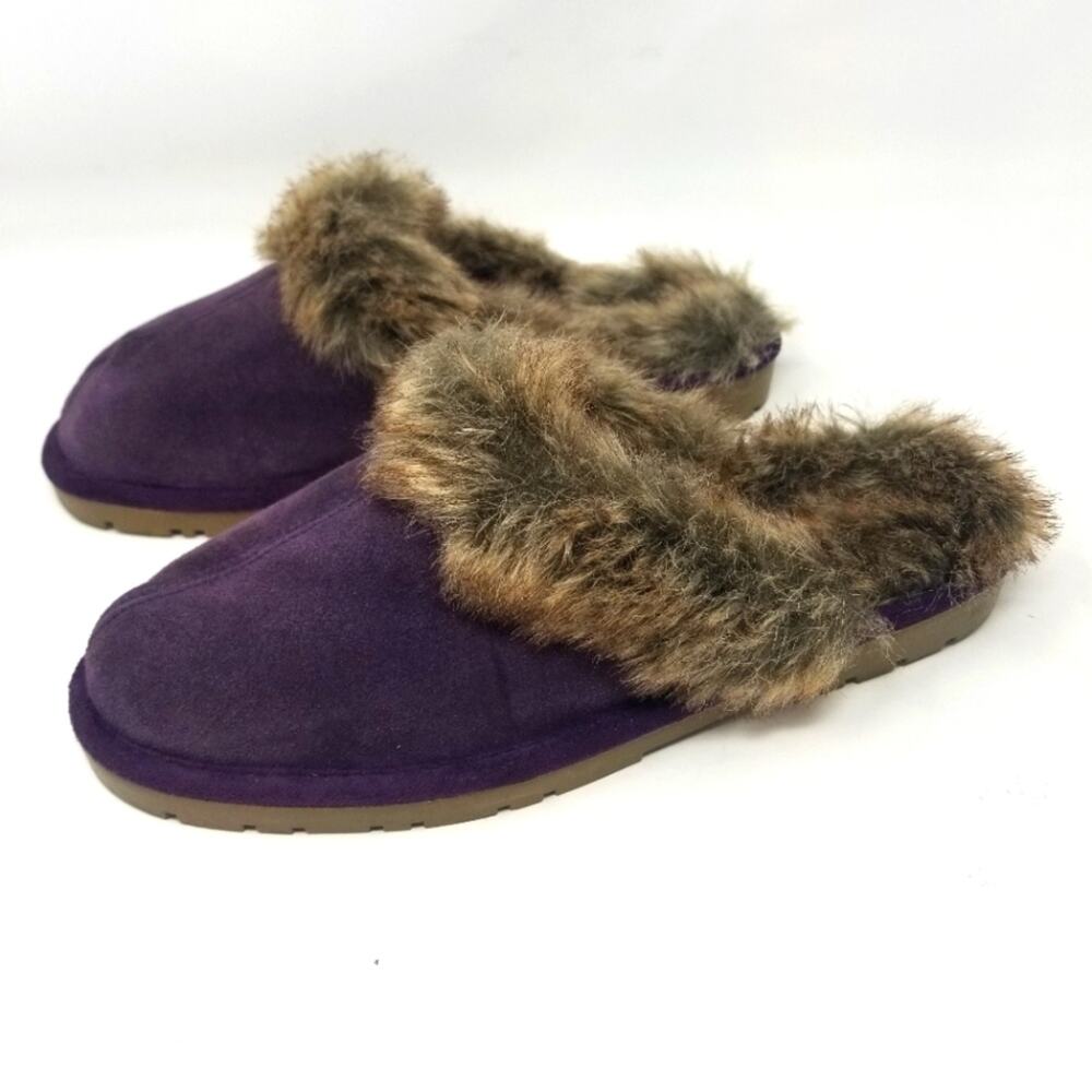 Sporto NEW Faux Fur Leather Slip on Shoes‎ Comfortable Slippers Women's Size 5-6